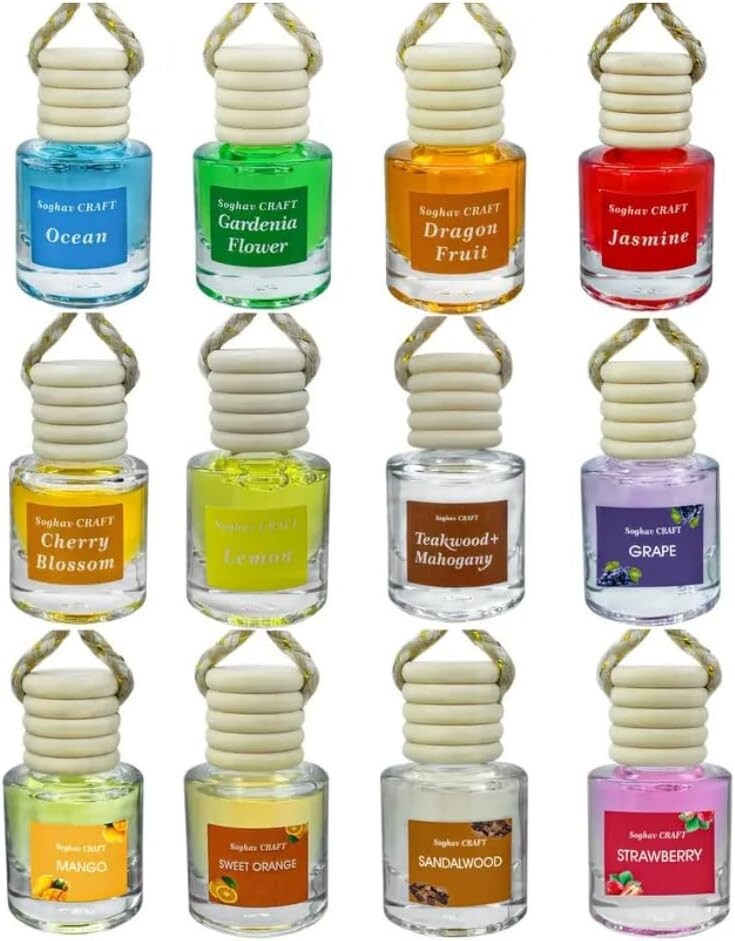 12x Ambientadores Colgantes Coche Multi Olor Aceite Difusor Larga Duración 8ml Botellas-