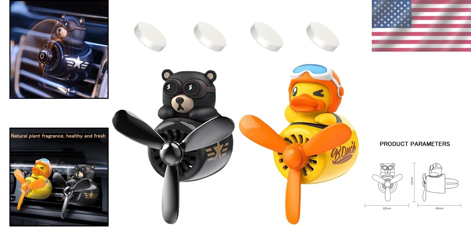 Innovador difusor de coche con lindo piloto de oso - ambientadores de hélice aromática- - Image 2