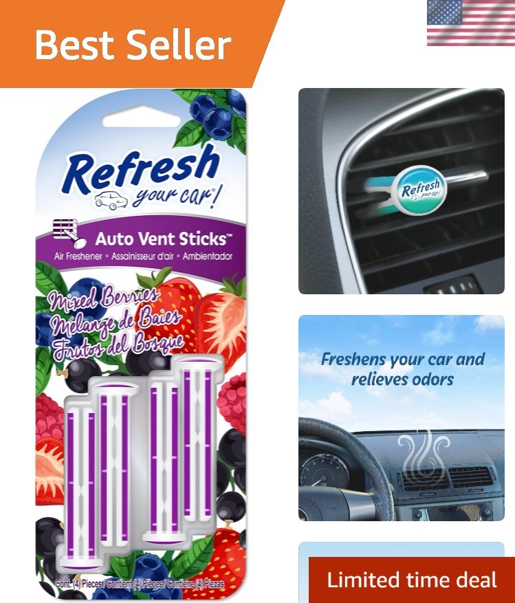 Transform Your Ride: Ambientadores de aire para automóvil Mixed Berries - Paquete de 4 varillas de ventilación-