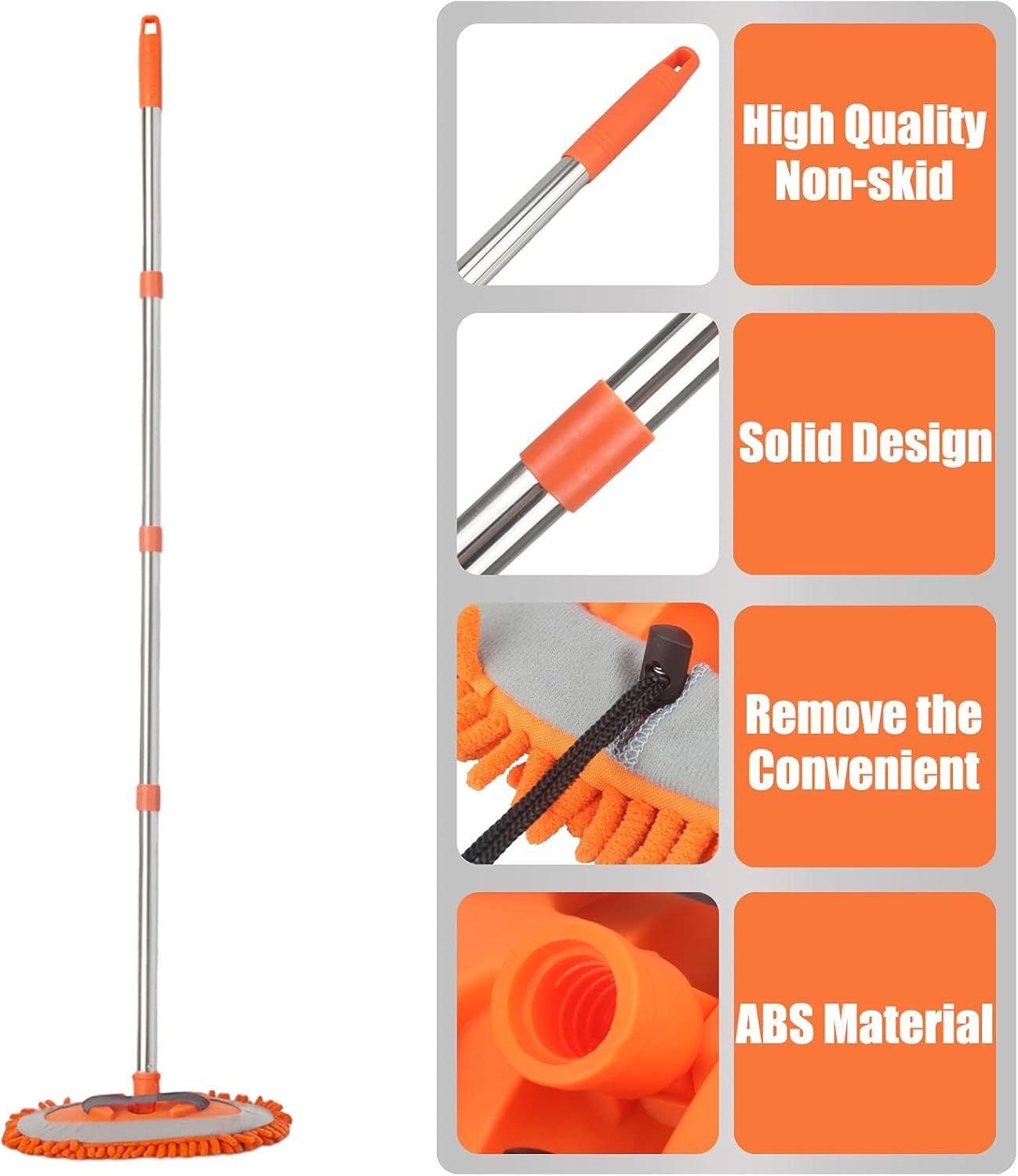Kit fregona de lavado de coches 62" - Limpieza con mango largo acero inoxidable naranja - - Image 3