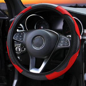 (Negro Y Rojo)Cubiertas Volante Automotriz 38CM Cubierta Volante Carbono-