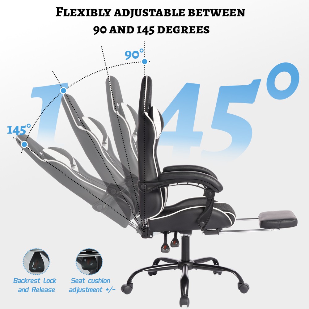 Silla Gaming E-Sports Asiento de Conducción Coche Deportivo Material PU- - Image 3