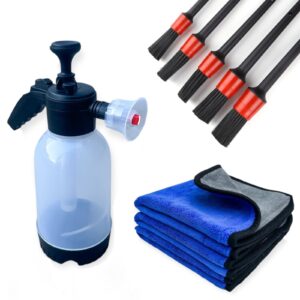 Juego de limpieza de coche botella de spray de espuma de 2L + cepillo de 5 piezas + paño de microfibra de 3000 gsm-