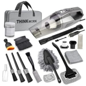 Kit de limpieza de coche, kit de aspiradora de coche, kit de detalles de interior de coche gris (20 piezas)-