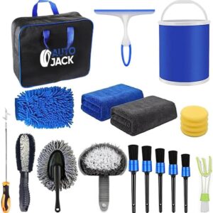 Kit de limpieza de coche - 20 piezas | Cepillos, toallas, guante, bolsa de cubo | Interior/Exterior-