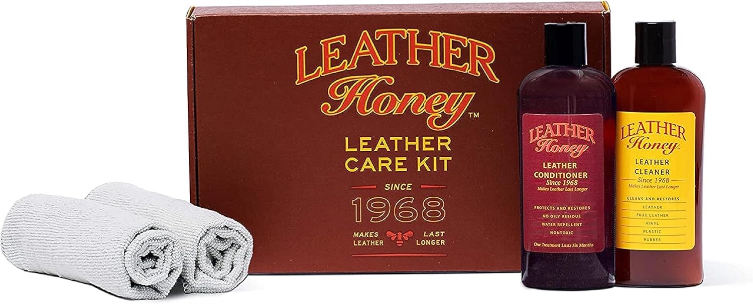 Kit completo de cuidado Leather Honey: limpiador, acondicionador, 2 paños... -