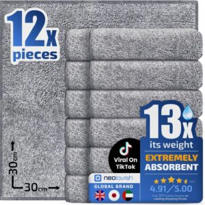 Paquete de 12 paños de microfibra de limpieza paños de coche paquete de secado toalla de microfibra de vidrio-