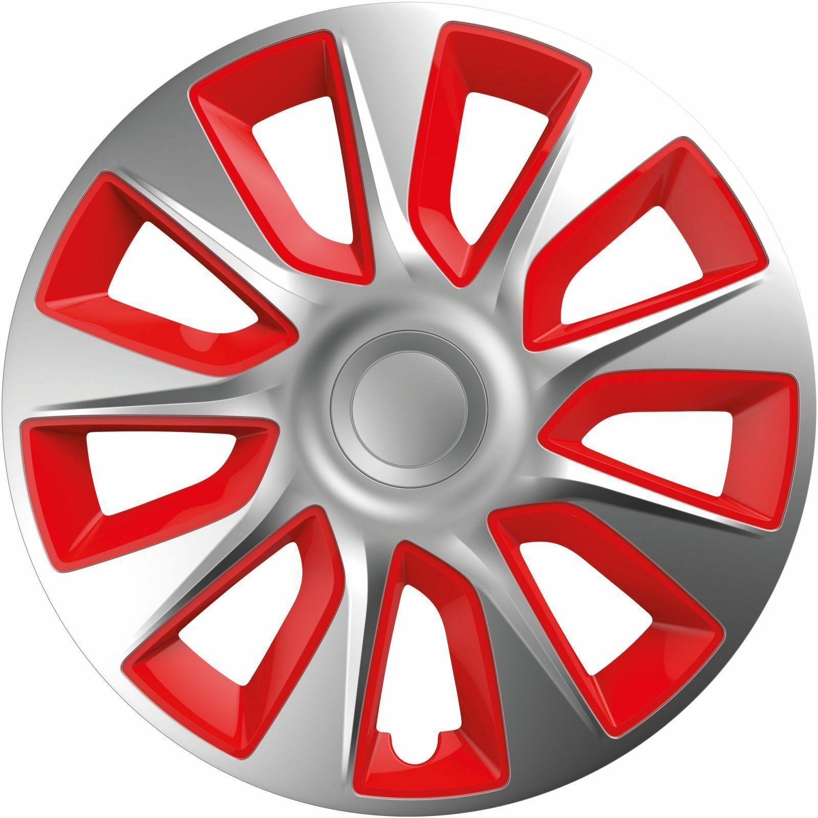 Juego de 4 tapas de bujes Stratos de 17 pulgadas plateadas y rojas de 17"-