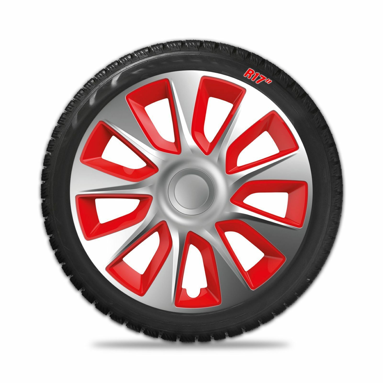 Juego de 4 tapas de bujes Stratos de 17 pulgadas plateadas y rojas de 17"- - Image 3