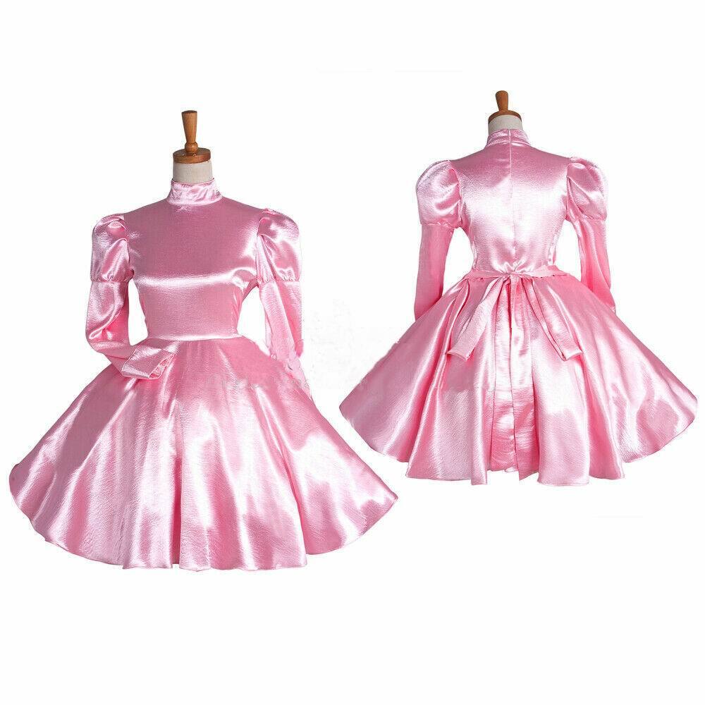 Vestido Sissy Niña Criada Rosa Satén Bloqueable Cosplay Disfraces A Medida-