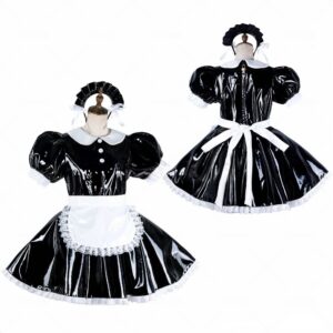 French Sissy Girl Maid lockable Black PVC Dress Cosplay Costumes Tailor-made