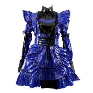Vestido de PVC azul bloqueable French Sissy Maid Girl cosplay disfraz hecho a medida-