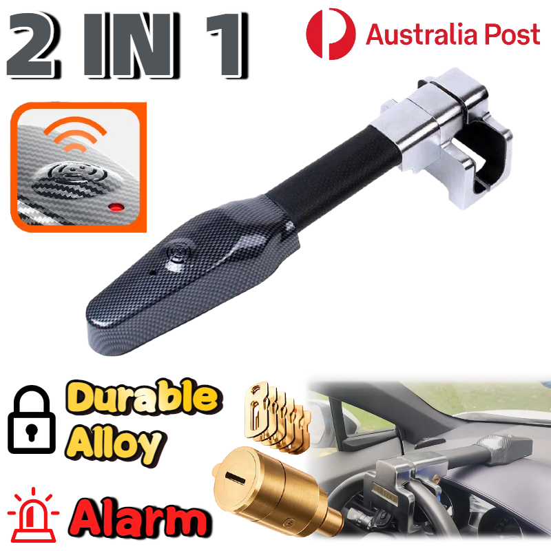 2IN1 Steering Wheel Lock Alarm Anti-Theft Locks Car Security Universal Vehicle