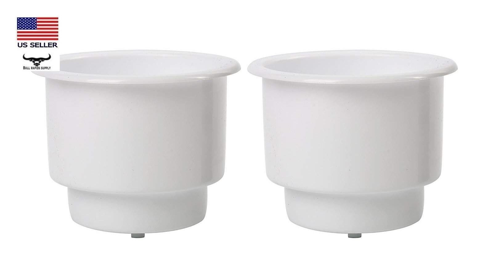 PACK de 2 portavasos de plástico empotrados blancos con pontón de bote de drenaje automático-