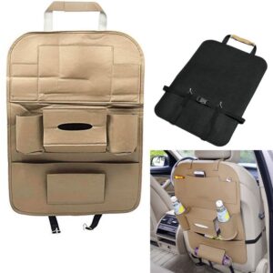 Car Interior Multifunction Chair Back Seat Storage Bags Organisers Leather Beige
