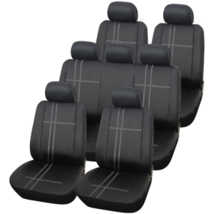 Juego de fundas de asiento de coche monovolumen Texas de lujo de poliéster negro y gris 13 piezas-