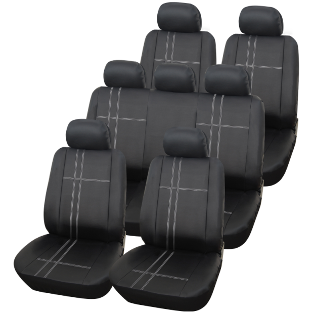 Juego de fundas de asiento de coche monovolumen Texas de lujo de poliéster negro y gris 13 piezas-