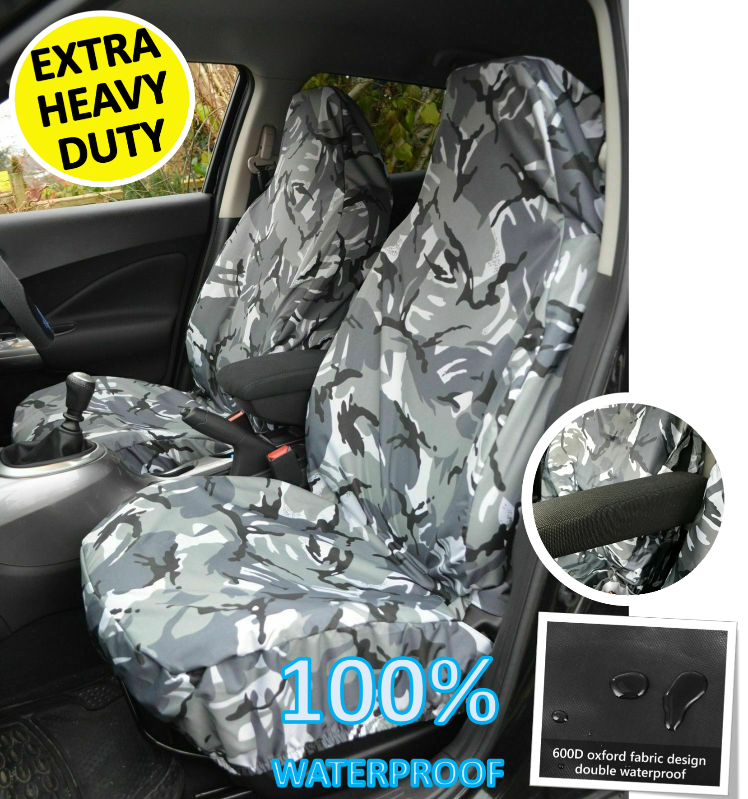 Fundas de asiento de furgoneta camuflaje gris resistente para Land Rover Defender 90 110 1+1-