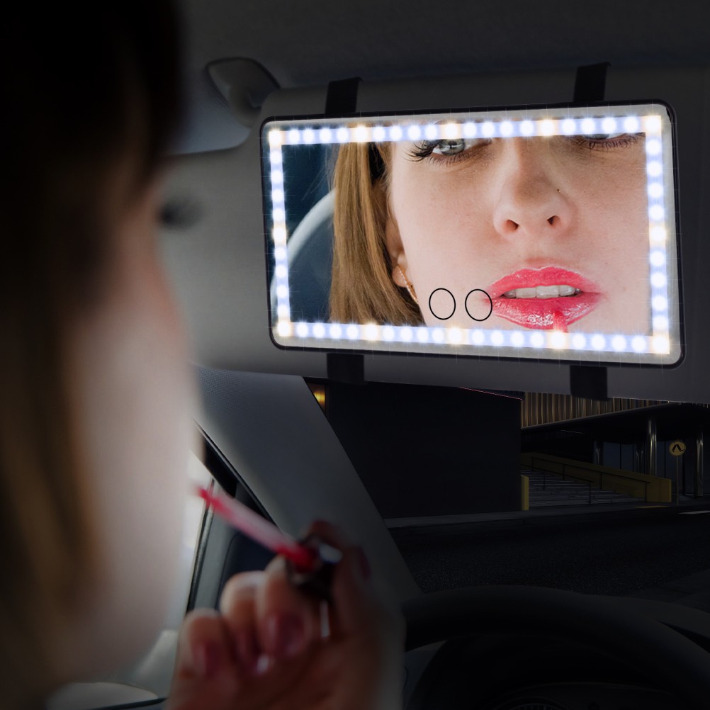 Espejo para visera de coche espejos interiores automotrices maquillaje de viaje iluminado- - Image 2