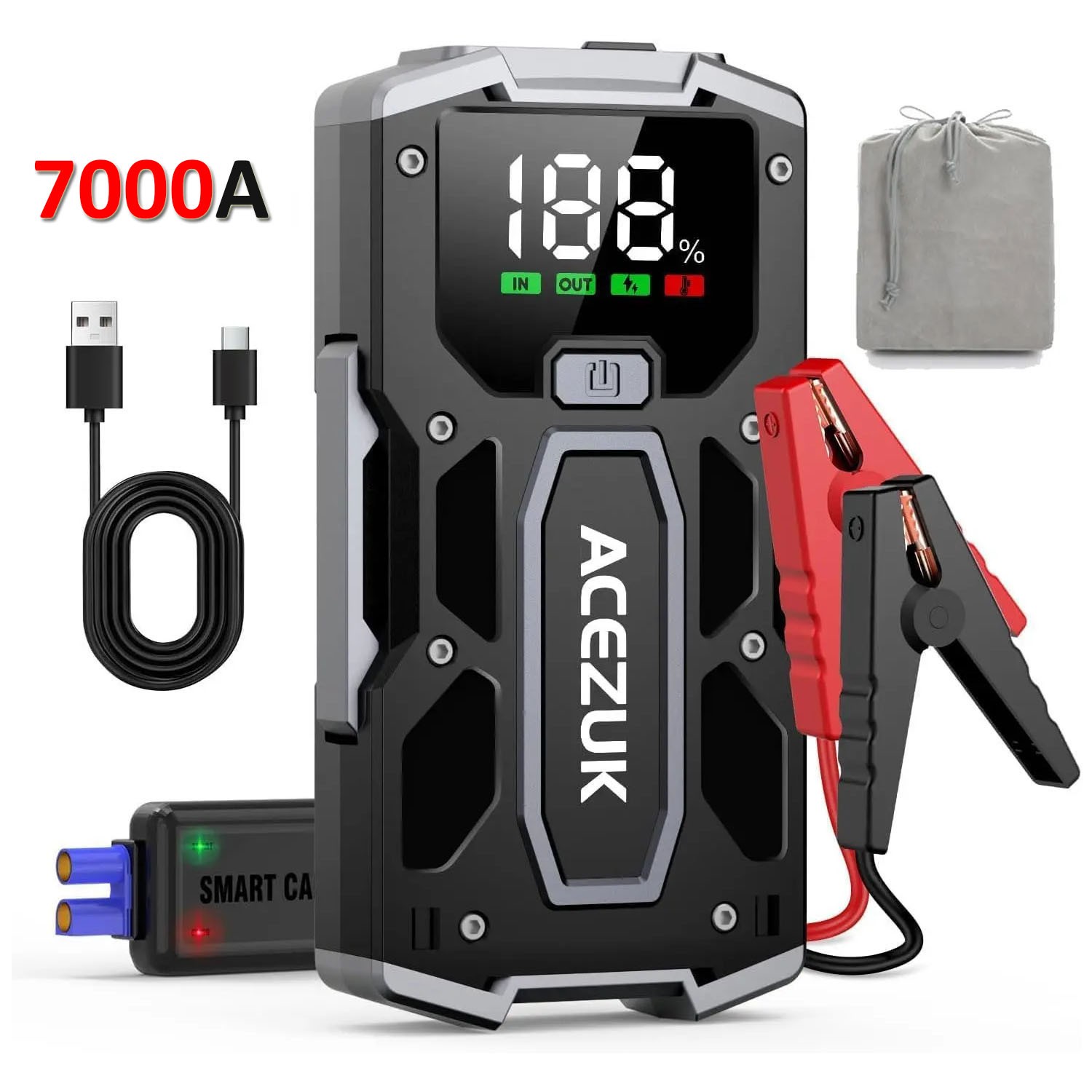7000A Arrancador Coche Jump Starter Cargador 12V Coche Booster Powerbank + Bolsa-