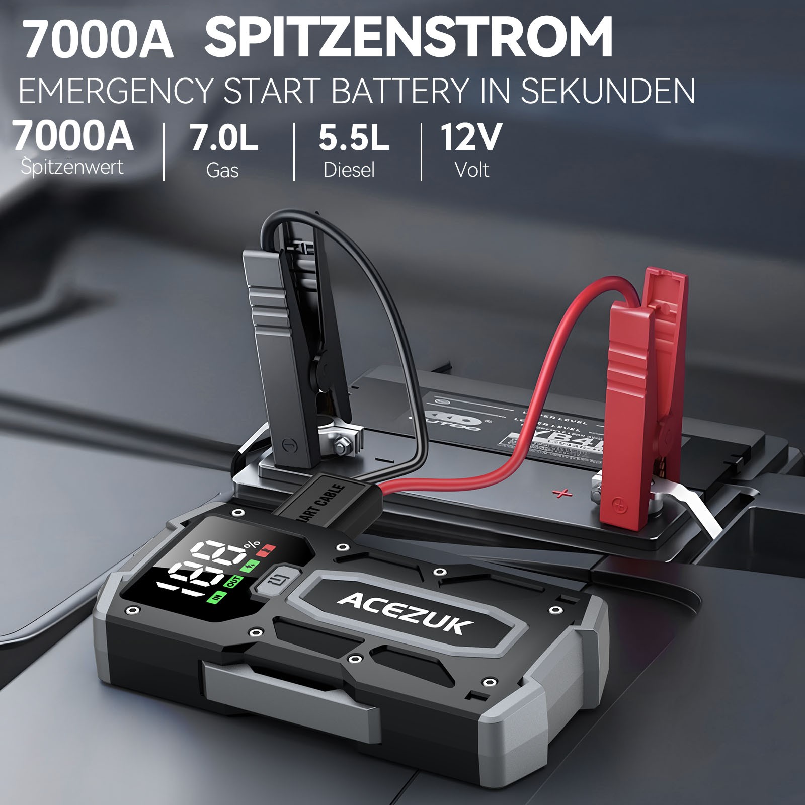 7000A Arrancador Coche Jump Starter Cargador 12V Coche Booster Powerbank + Bolsa- - Image 3