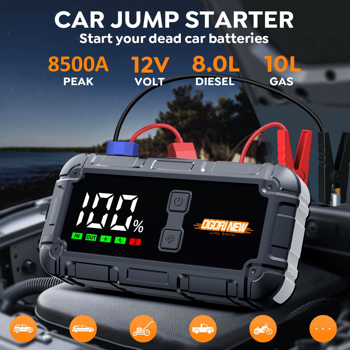 8500A Arrancador Coche Jump Starter Cargador 12V Coche Booster Powerbank- - Image 3