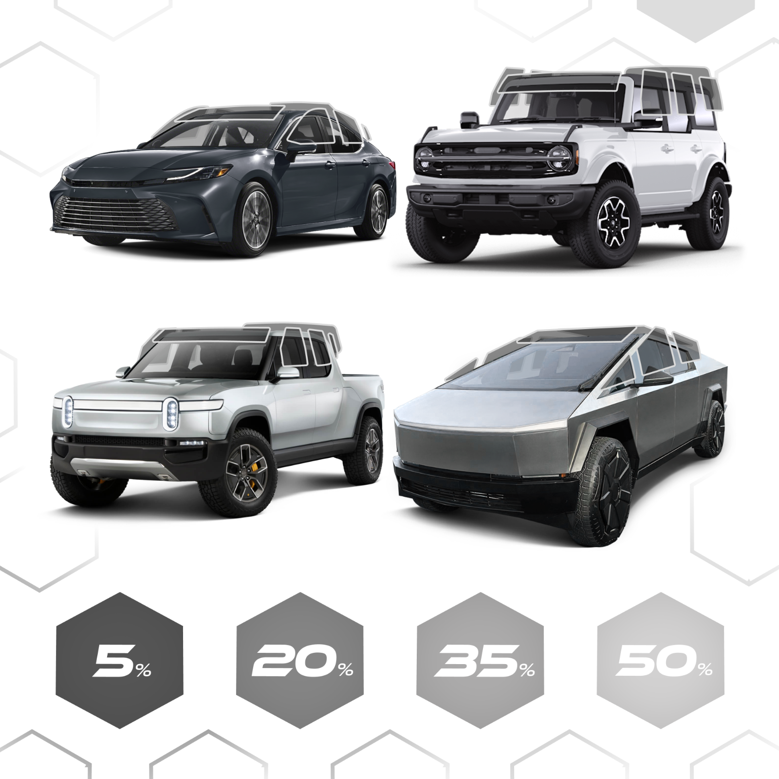 Automotive Precut Window Tint for Cars -Custom Size Precut Ceramic Window Tint