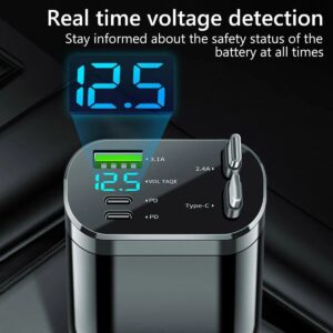Cargador de coche 120W encendedor de cigarrillos USB C 5 en 1 adaptador retráctil coche móvil-