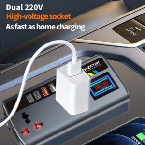 Cargador Automotriz Portátil Inversor Coche 12V 24V 200W 9 Puertos de Carga-