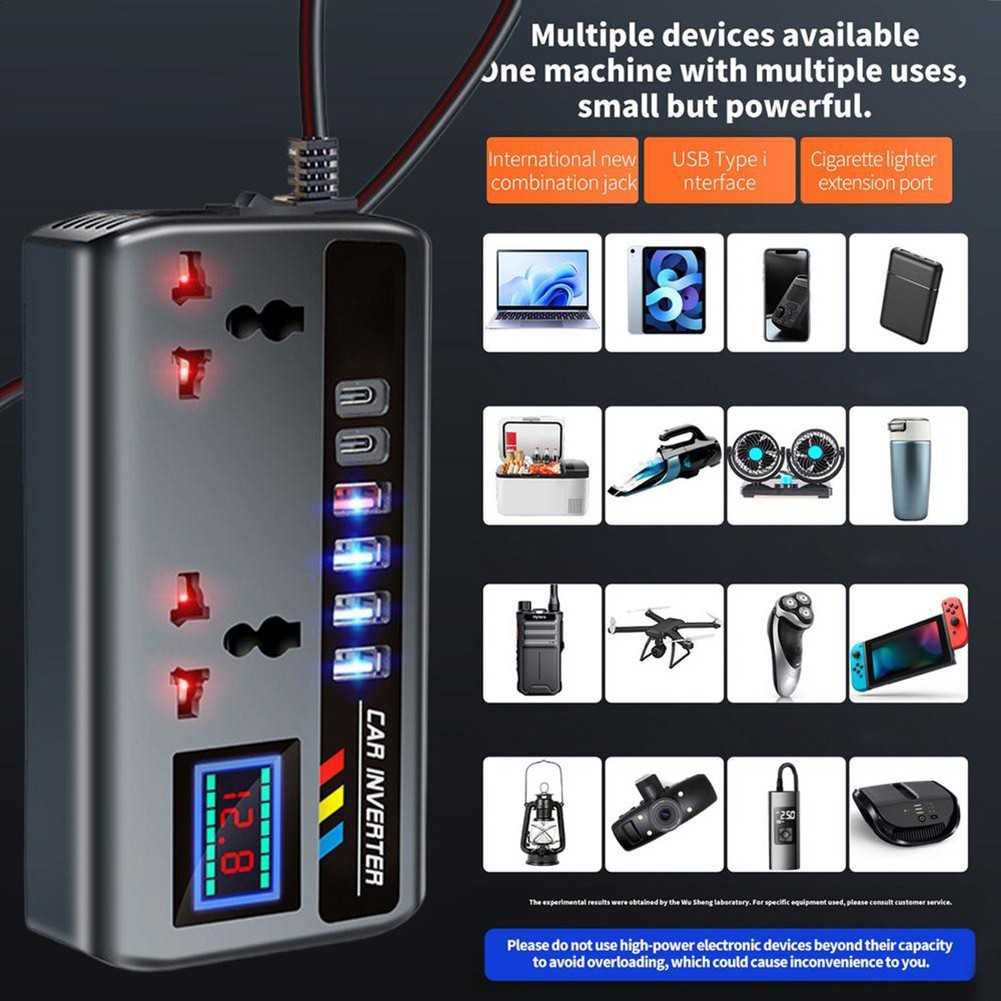 Cargador Automotriz Portátil Inversor Coche 12V 24V 200W 9 Puertos de Carga- - Image 5