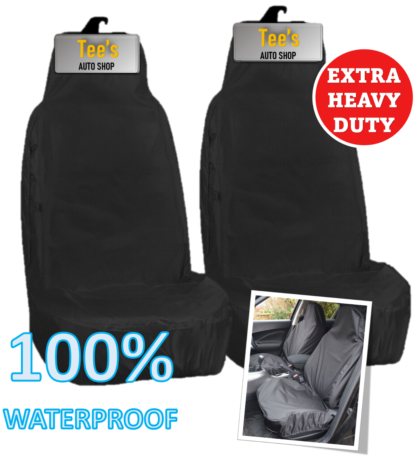 Fundas de asiento de coche impermeables negras de alta resistencia para Citroen Nemo - 2 x delanteras-