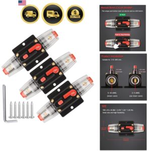 Paquete de 3 disyuntores de audio 150A portafusibles reajustable en línea para automotriz...-