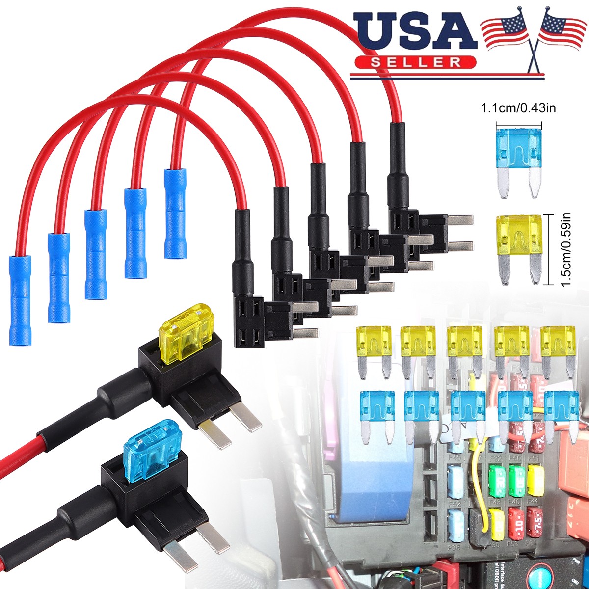 Kit Adaptador Fuse TAP 12V 15 Amp 20Amp Coche Add-a-Circuit Mini ATM APM Blade 15PCS-