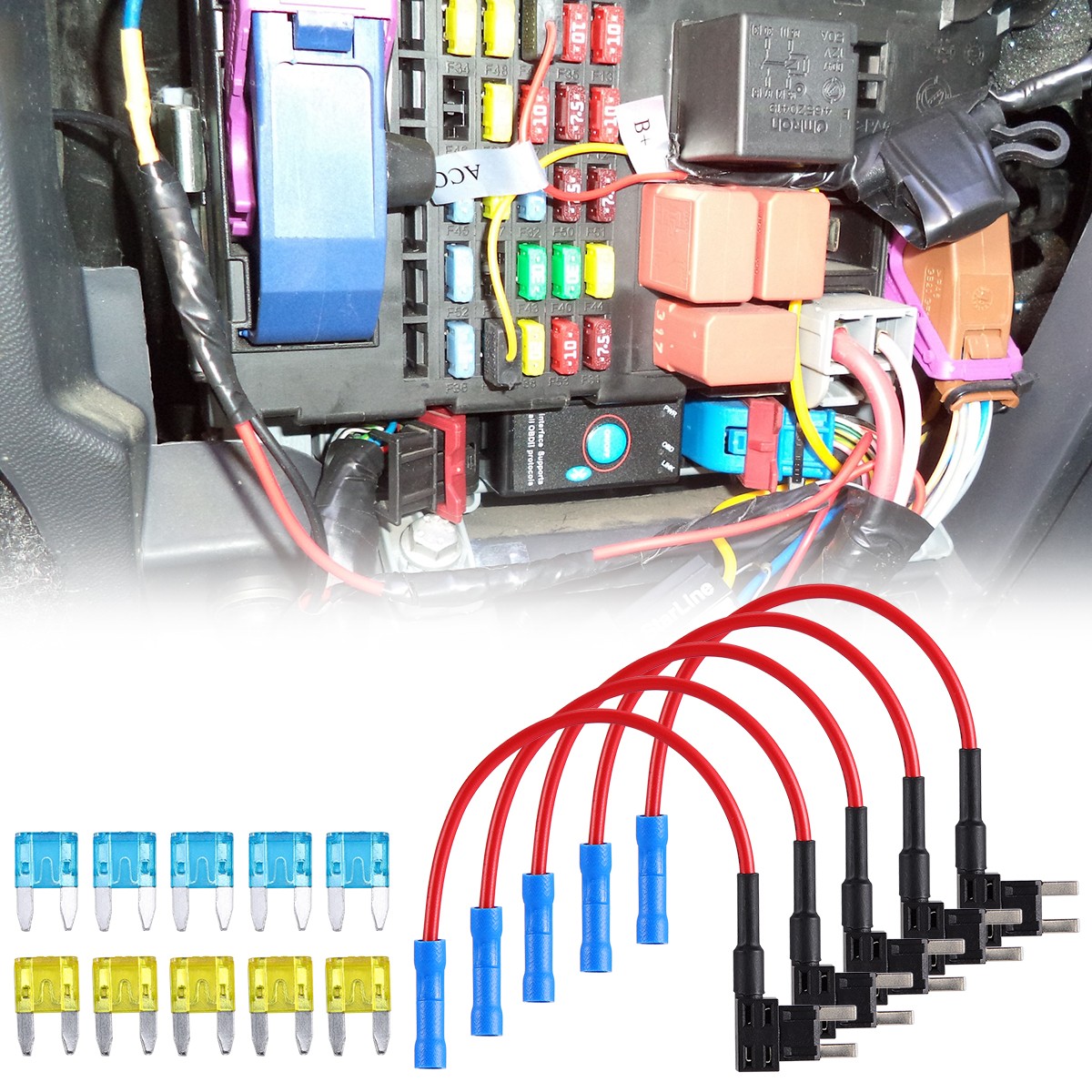 Kit Adaptador Fuse TAP 12V 15 Amp 20Amp Coche Add-a-Circuit Mini ATM APM Blade 15PCS- - Image 2