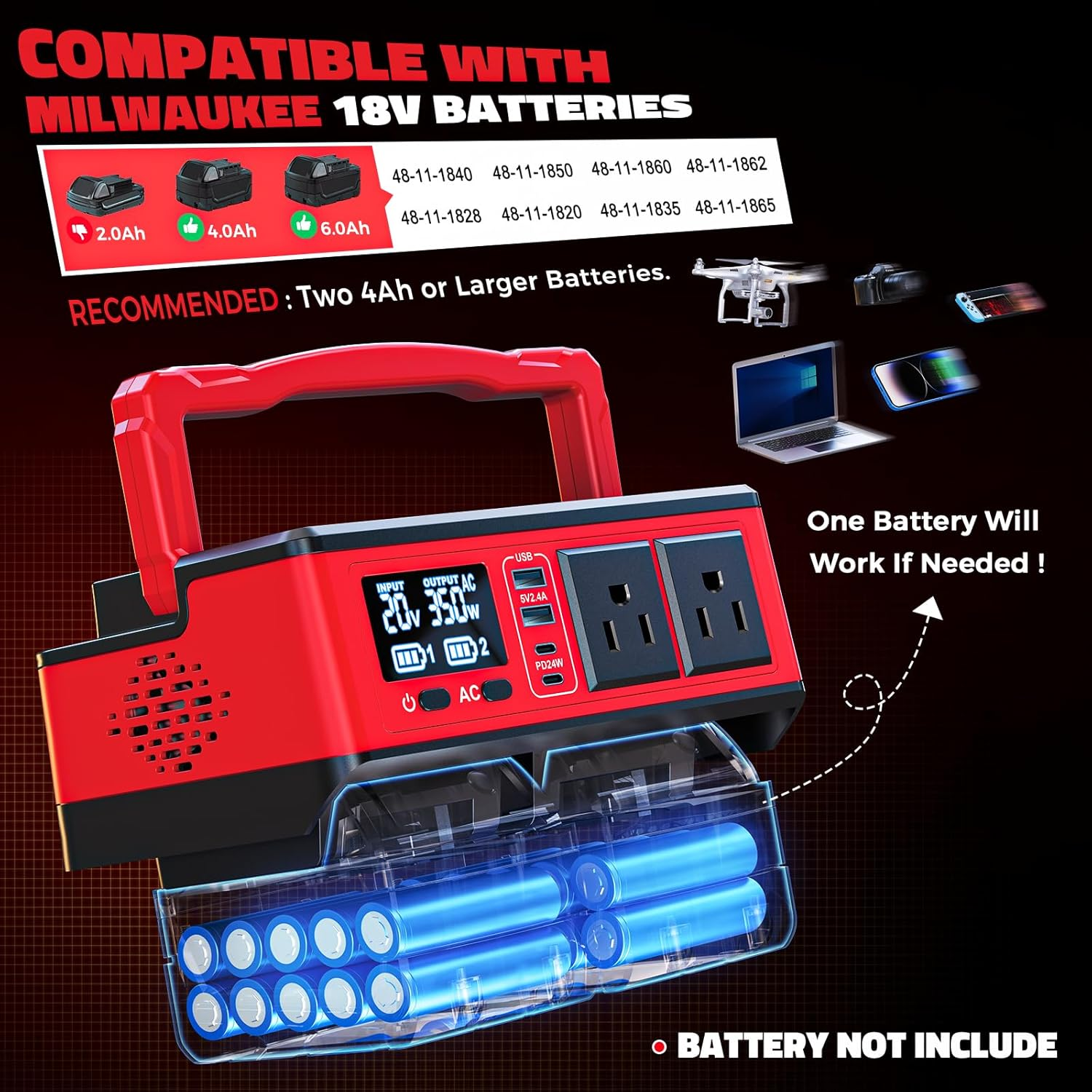 Inversor de Potencia 350W Compatible con Baterías Milwaukee 18V: Power Stat Portátil- - Image 4