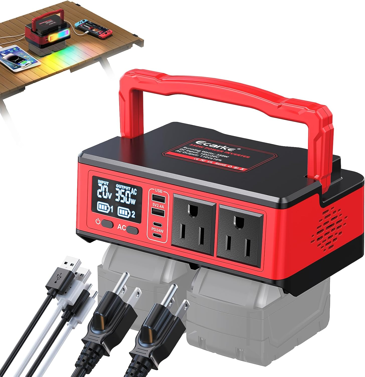 350W Power Inverter Compatible with Milwaukee 18V Batteries: Portable Power Stat