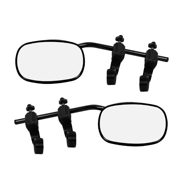 PAIR OF ROCK STEADY TOWING MIRRORS CLAMP ON MIRROR CONVEX + FLAT CAR CARAVAN