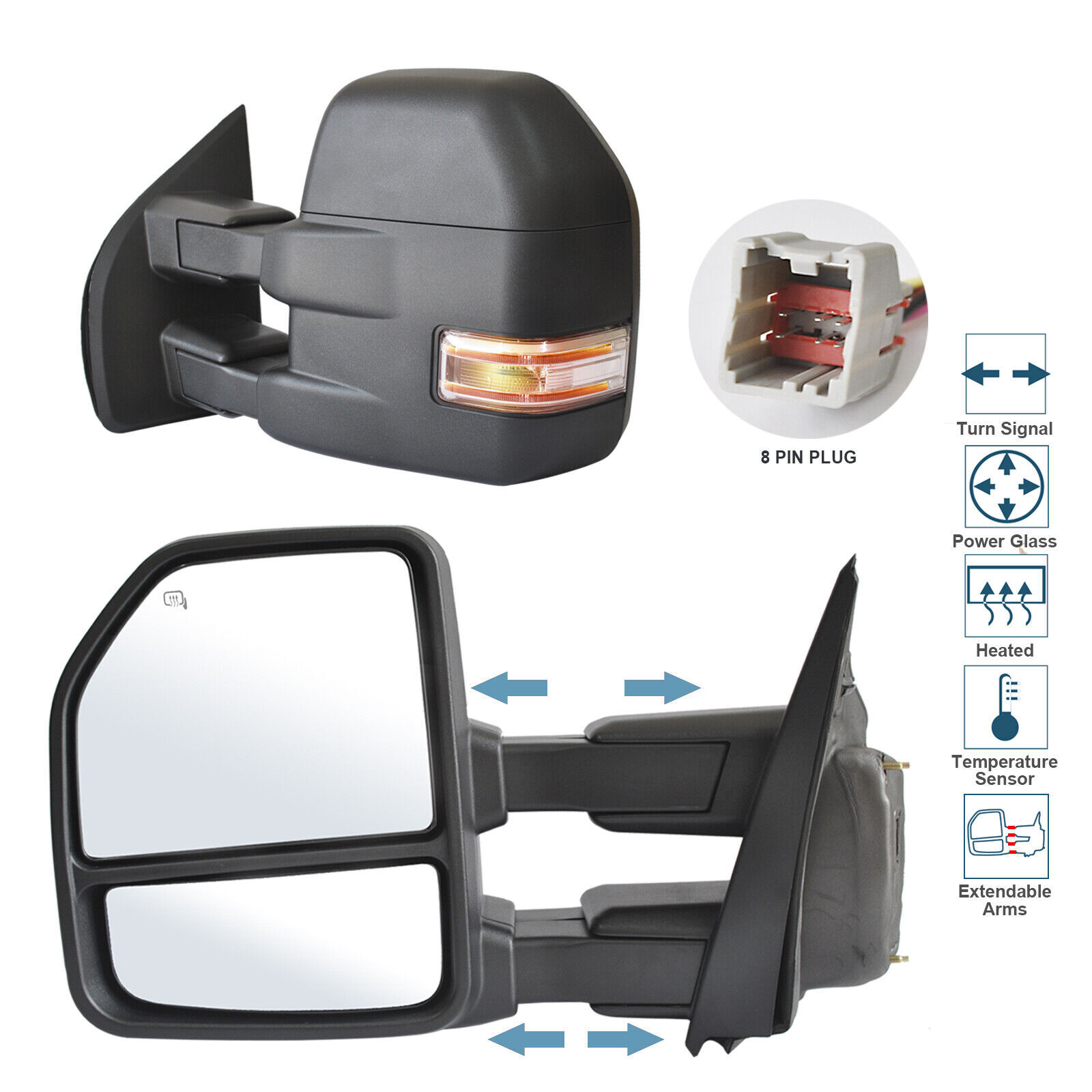 Par de espejos retrovisores de remolque para camioneta Ford F-150 2015-2020 intermitente eléctrico térmico- - Image 2
