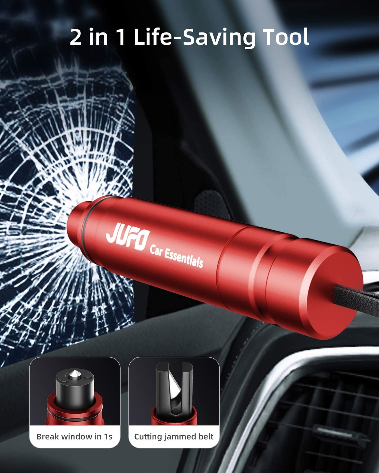 Herramienta de escape de coche JUFO con cortador de cinturón de seguridad rompe ventanas de emergencia rápida escape- - Image 2