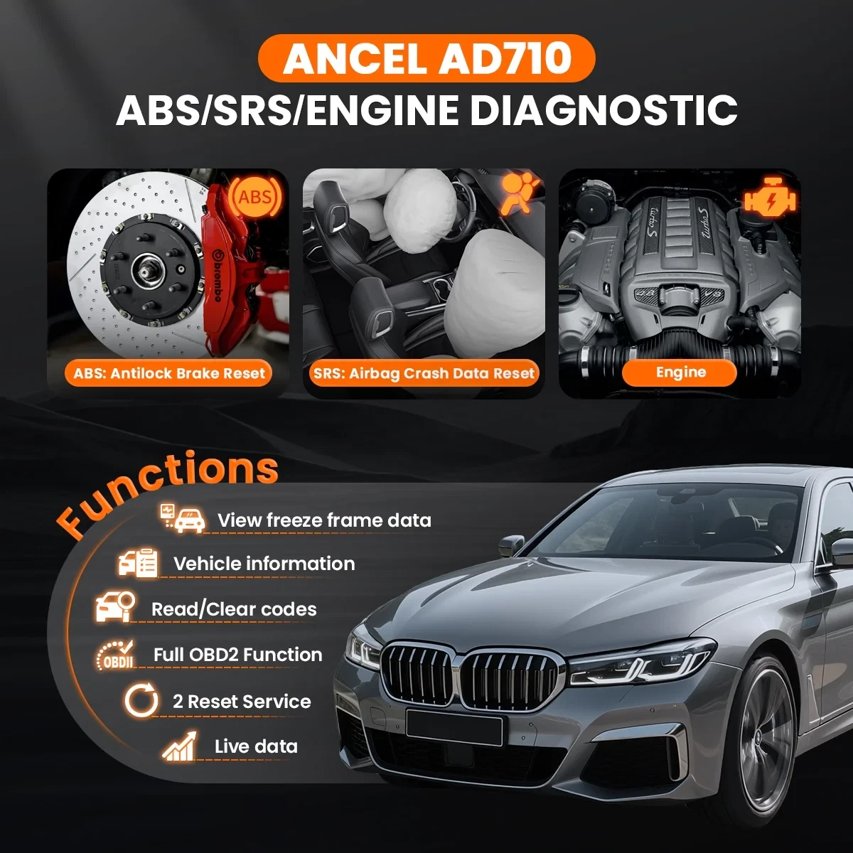 Escáner automotriz OBD2 ABS SRS diagnóstico del motor ABS sangrado EPB prueba de batería- - Image 2