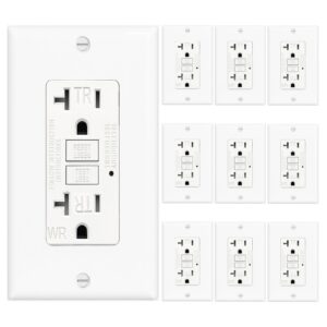 Receptáculo de toma de seguridad 10PK GFCI 20AMPGFI con placa de pared indicador LED TR WR-