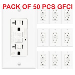 Receptáculo de toma de seguridad 50PK GFCI 20AMPGFI con placa de pared indicador LED TR WR-