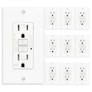 Receptáculo de toma de seguridad 10PK GFCI 15AMPGFI con placa de pared indicador LED TR WR-