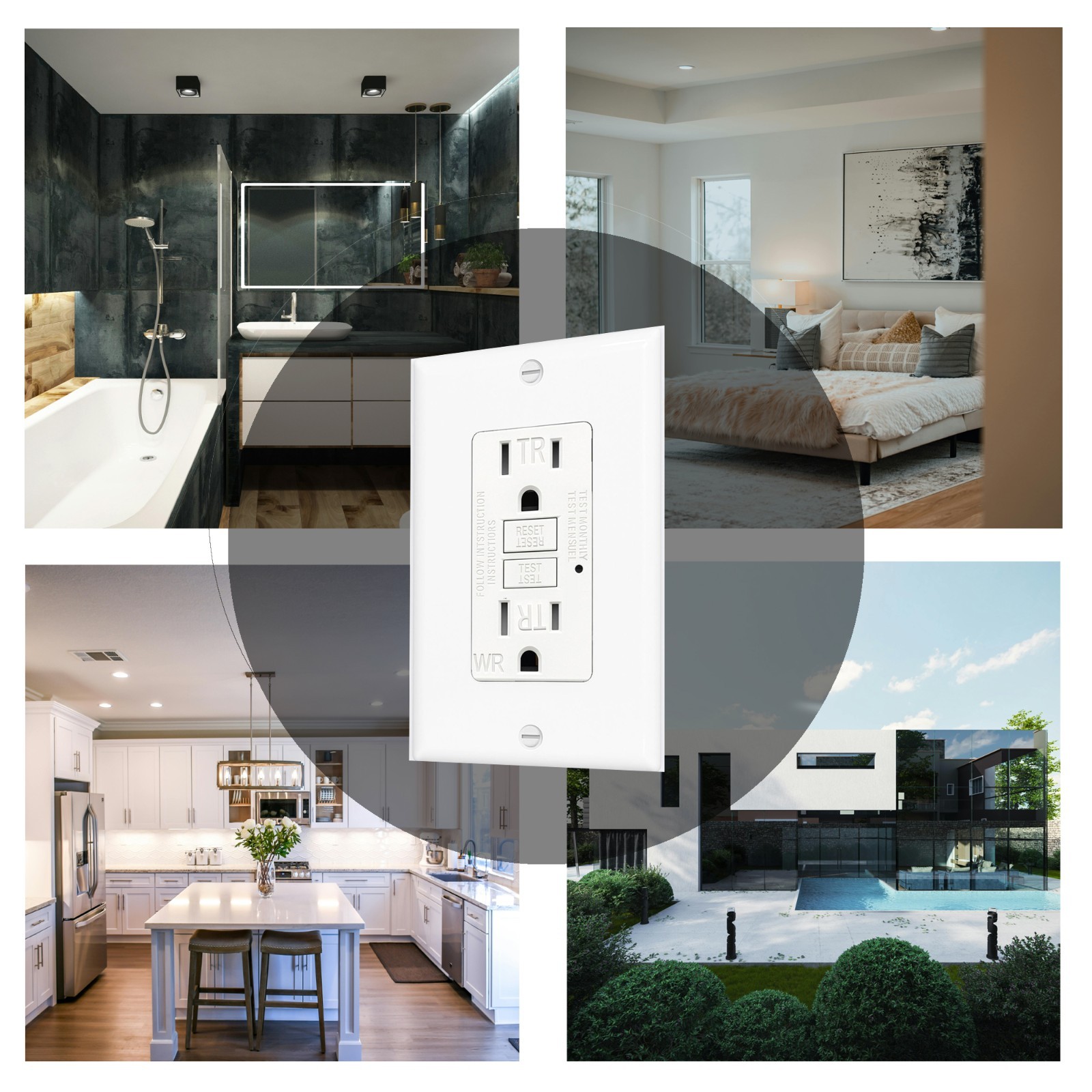 Receptáculo de toma de seguridad 10PK GFCI 15AMPGFI con placa de pared indicador LED TR WR- - Image 3