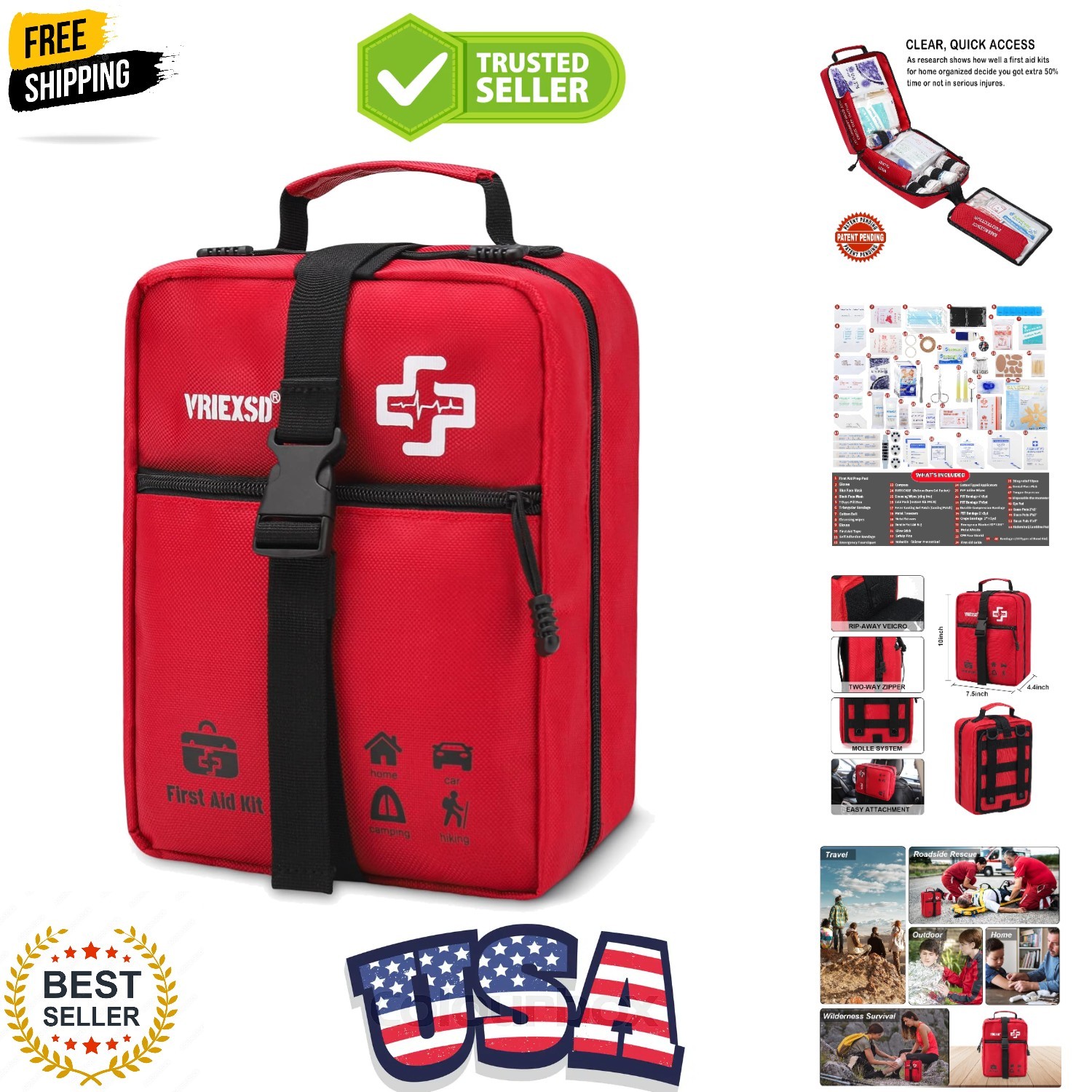 Kit de Primeros Auxilios Grande 400 Piezas Kits de Emergencia para Hogar, Oficina, Coche, Exterior,...-
