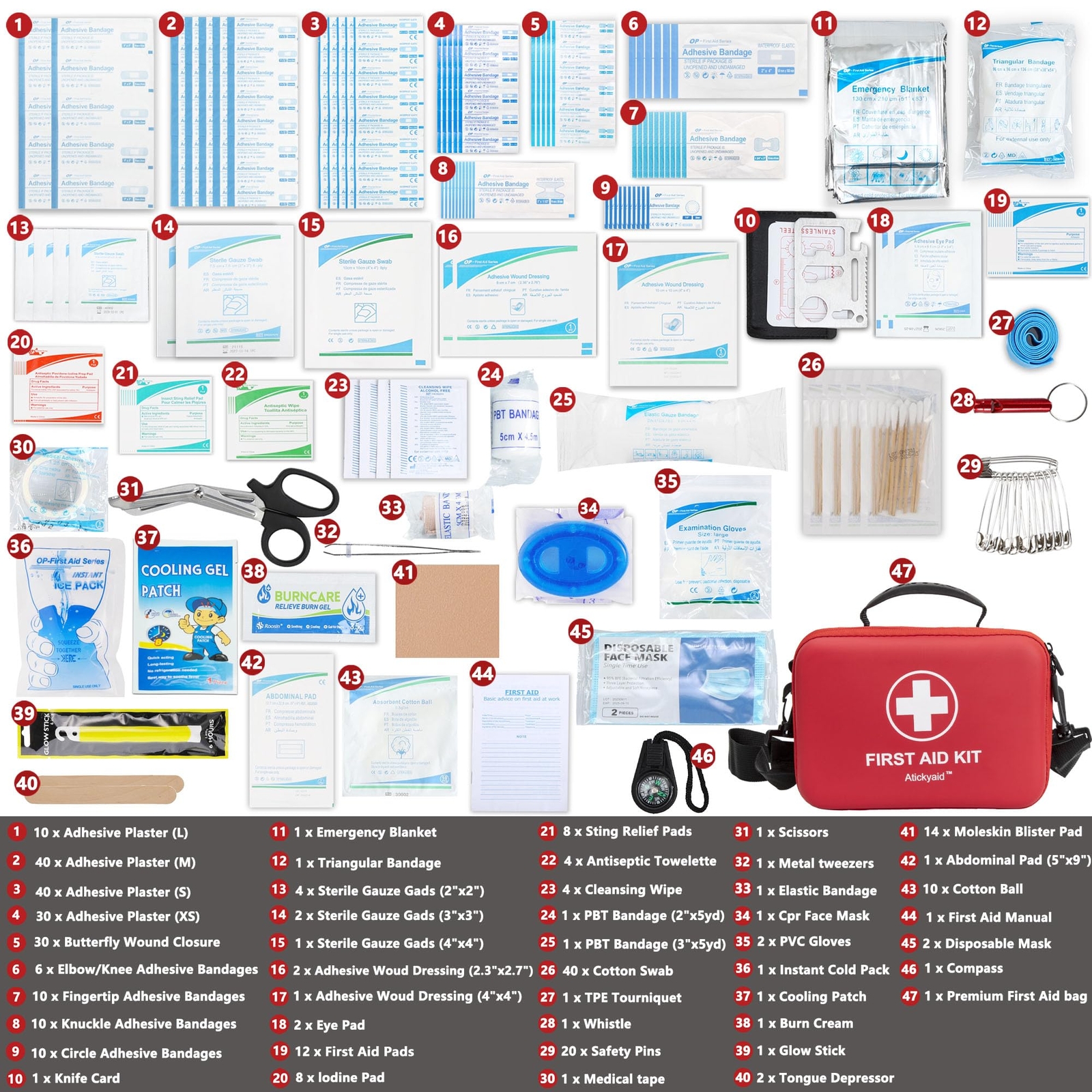 Kit de Primeros Auxilios 340 Piezas Premium Impermeable Carcasa Dura Kit Médico para Coche - - Image 2
