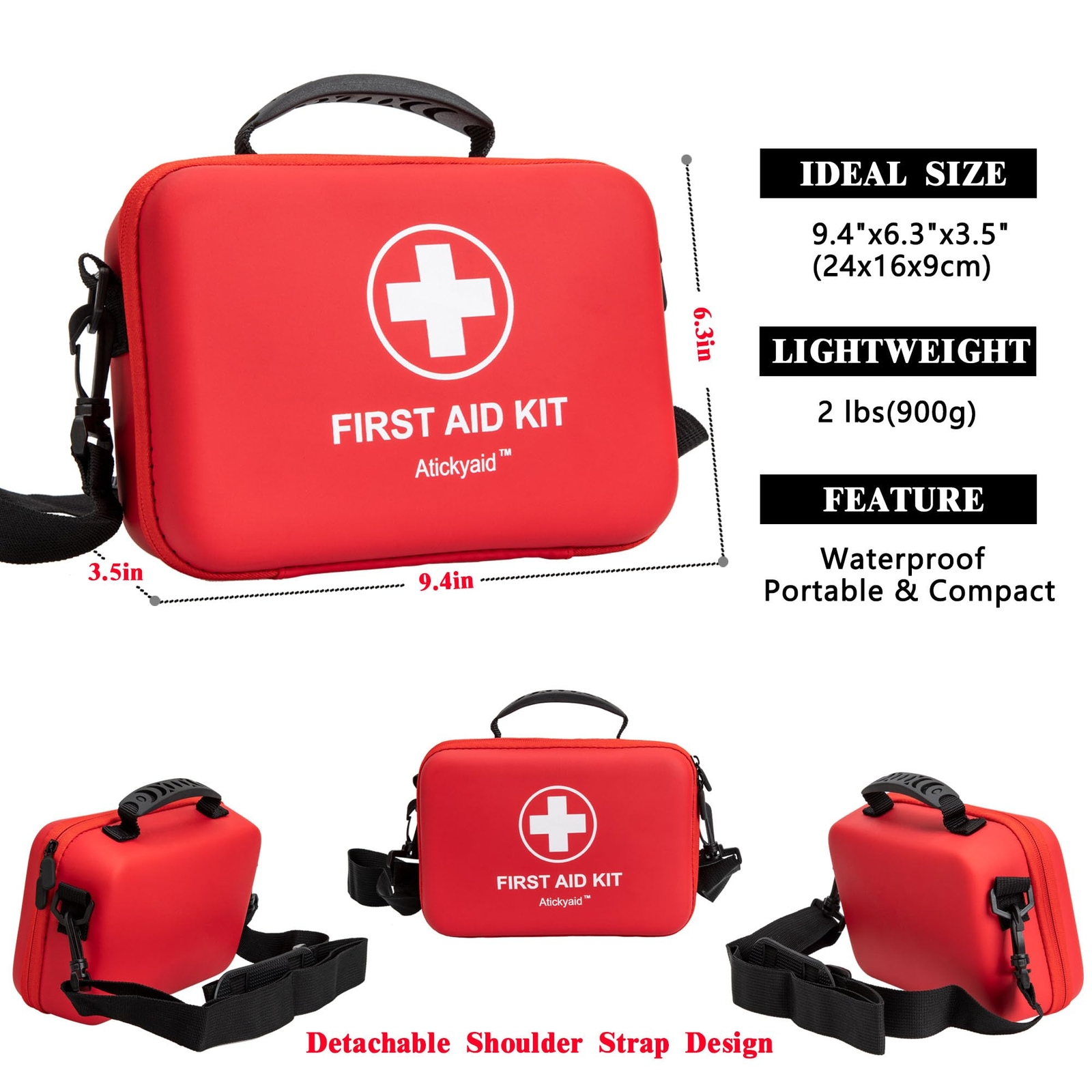 Kit de Primeros Auxilios 340 Piezas Premium Impermeable Carcasa Dura Kit Médico para Coche - - Image 3