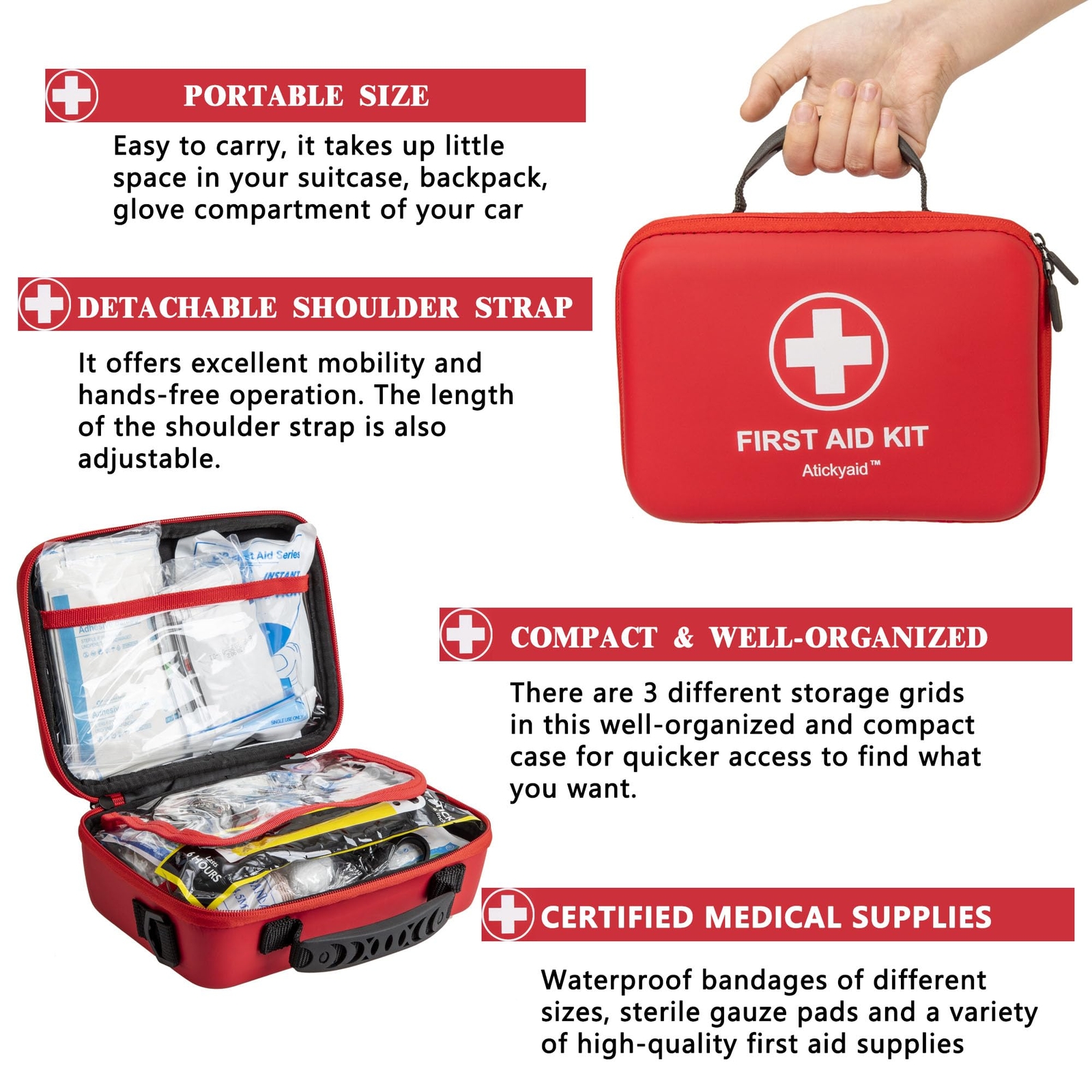Kit de Primeros Auxilios 340 Piezas Premium Impermeable Carcasa Dura Kit Médico para Coche - - Image 5