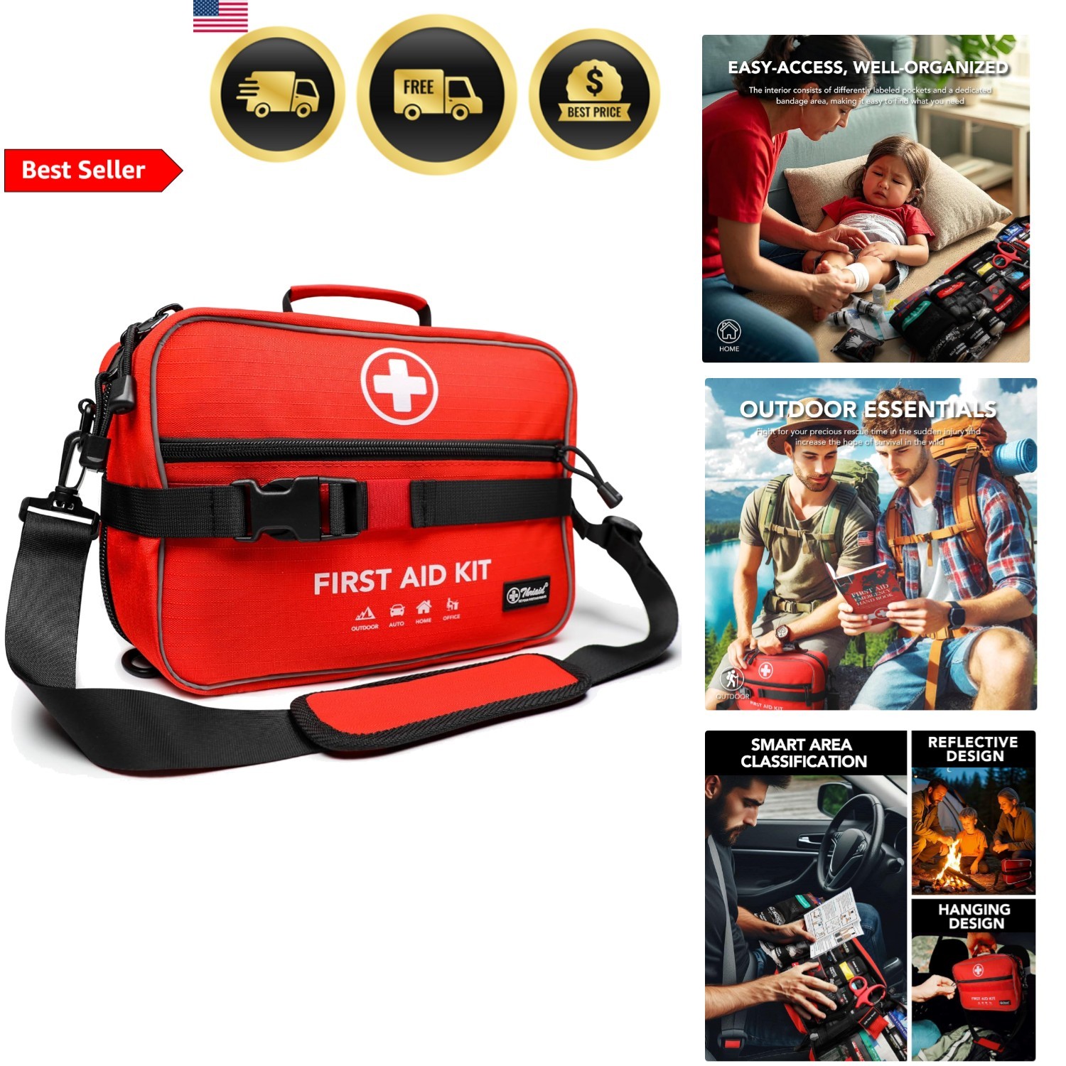 Kit de Primeros Auxilios Impermeable Médico Kits de Emergencia Suministros de Trauma Hogar Oficina Coche-